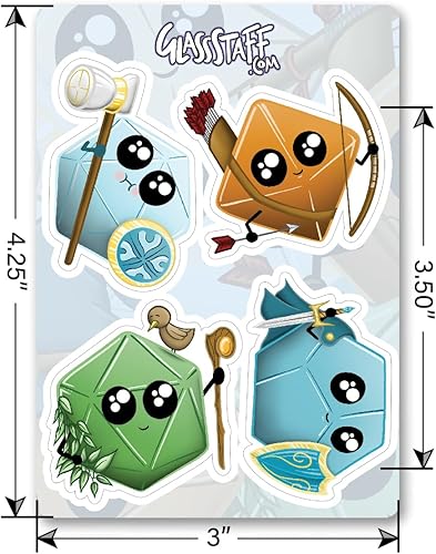 Miniatura 4 de Glassstaff Kawaii Dice DND - Paquete de 1 calcomanías divertidas de Calabozos y Dragones, calcomanías estéticas kawaii, calcomanías geniales para
