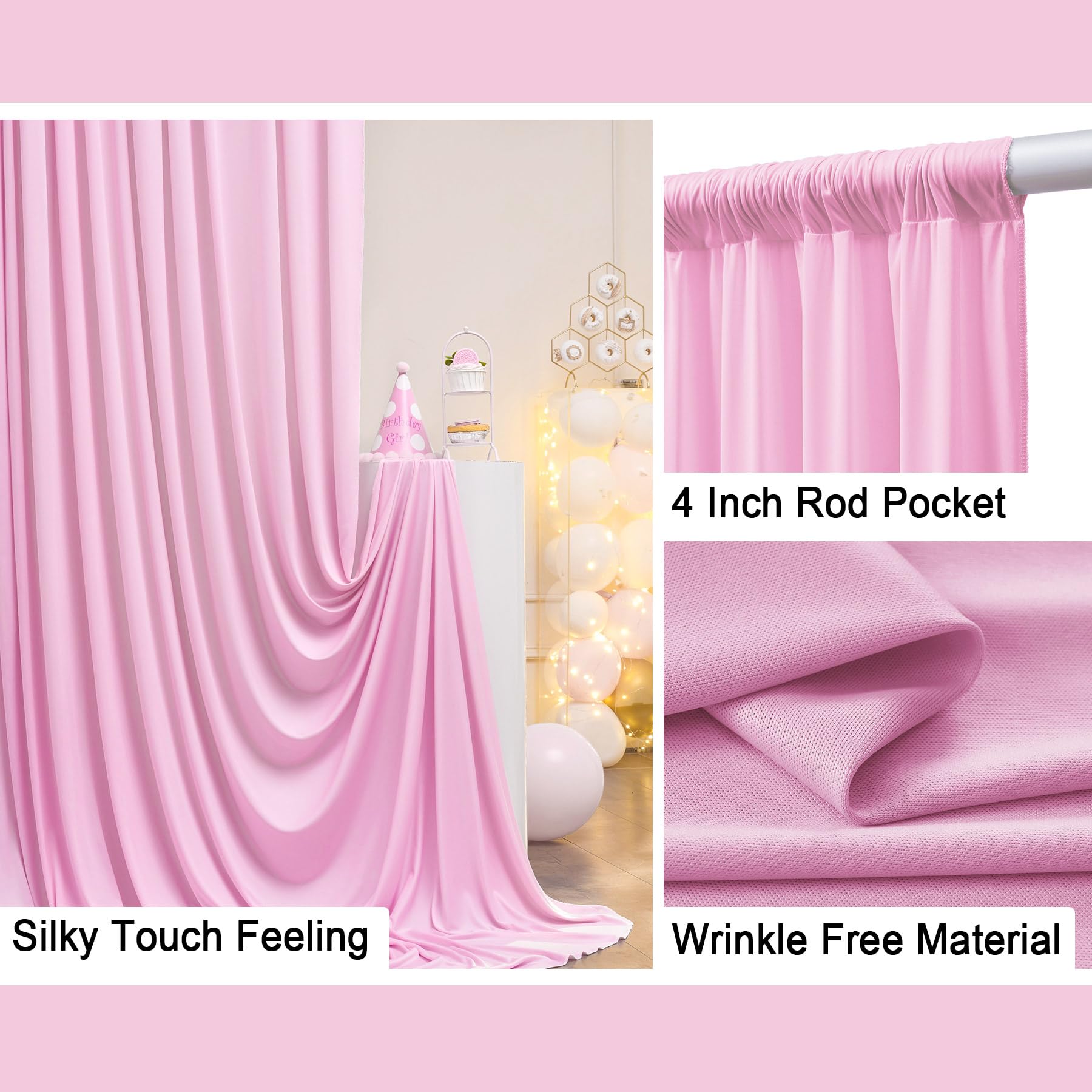 10 ft x 8 ft Wrinkle Free Pink Backdrop Curtain Panels for Parties, Polyester Thick Photography Backdrop Drapes for Baby Shower Bridal Shower Wedding Party Home Decoration Supplies