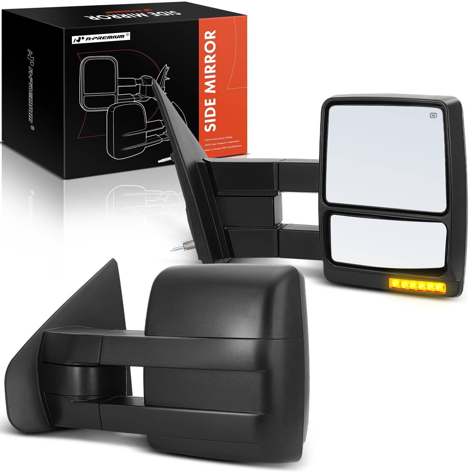 A-Premium Towing Mirrors - Compatible with Ford F-150 F150 Series Pickup - 2004 2005 2006 - With Power Glass, Heated, Turn Signal, Manual Folding, Telescoping - Pair Set