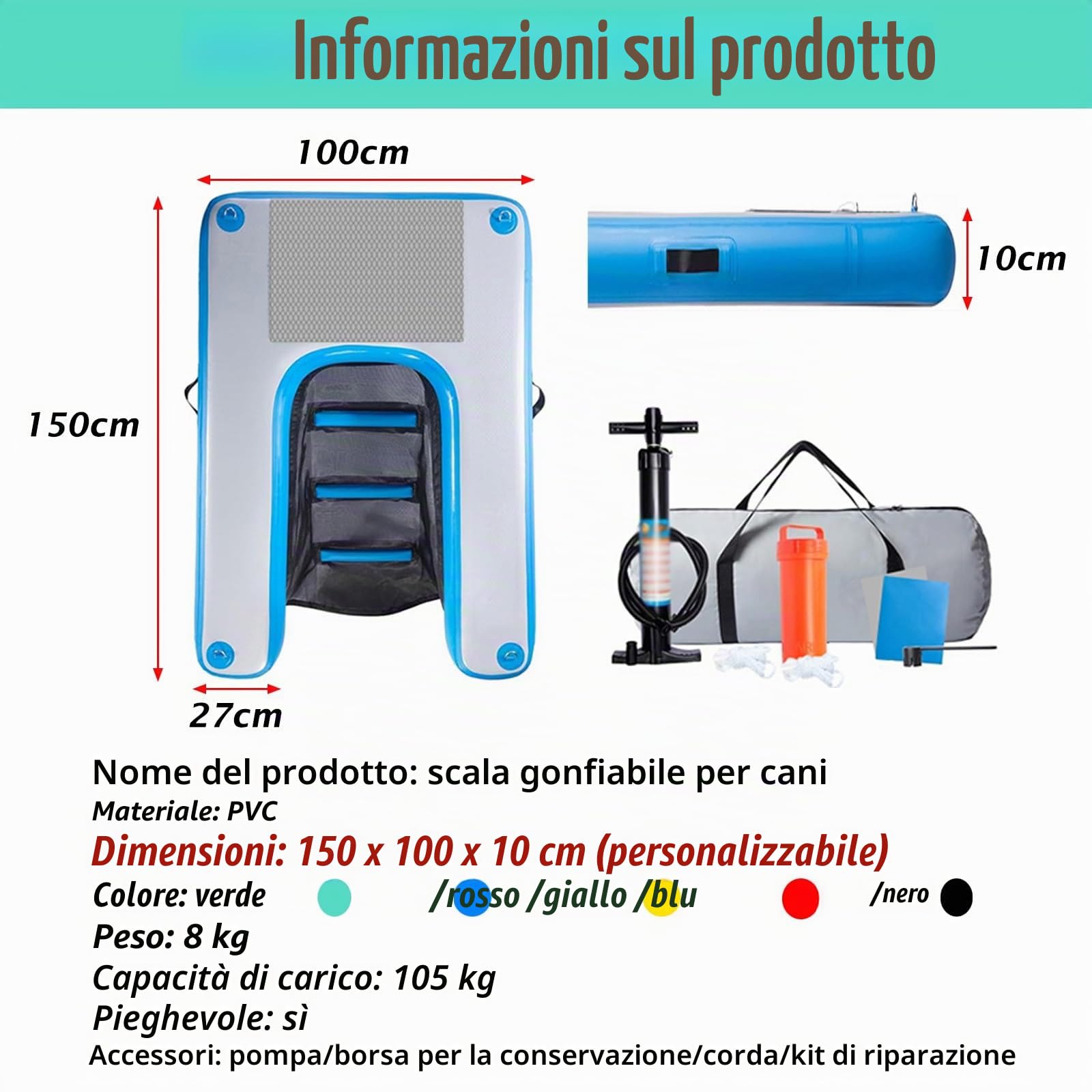 rampa gonfiabile per cani Rampa Per Piscina Per Cani Di Grossa Taglia, Rampa D'acqua Per Cani Pieghevole Con Cuscinetto Antiscivolo In Bacino Galleggiante