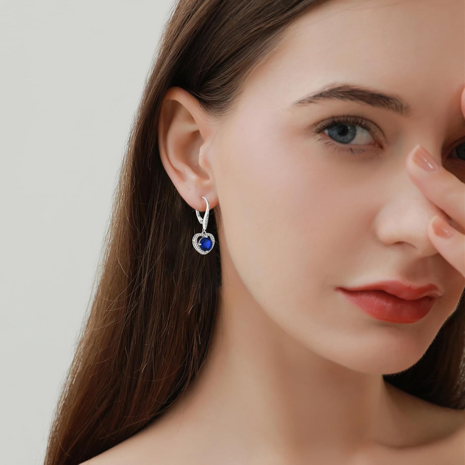 Heart Dangle Drop Leveback Earrings for Women, 925 Sterling Silver 5A Cubic Zirconia Ruond Birthstone Earrings for Hypoallergenic Jewelry Gifts for Her - Image 2