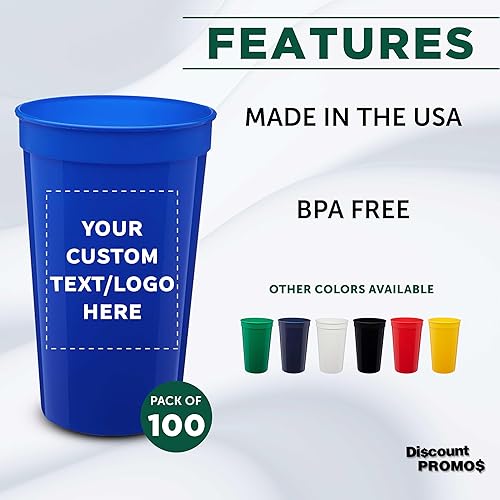 Miniatura 84 de DISCOUNT PROMOS Vasos de plástico personalizados para estadios, 22 onzas, juego de 10, paquete personalizado a granel, perfecto para cumpleaños