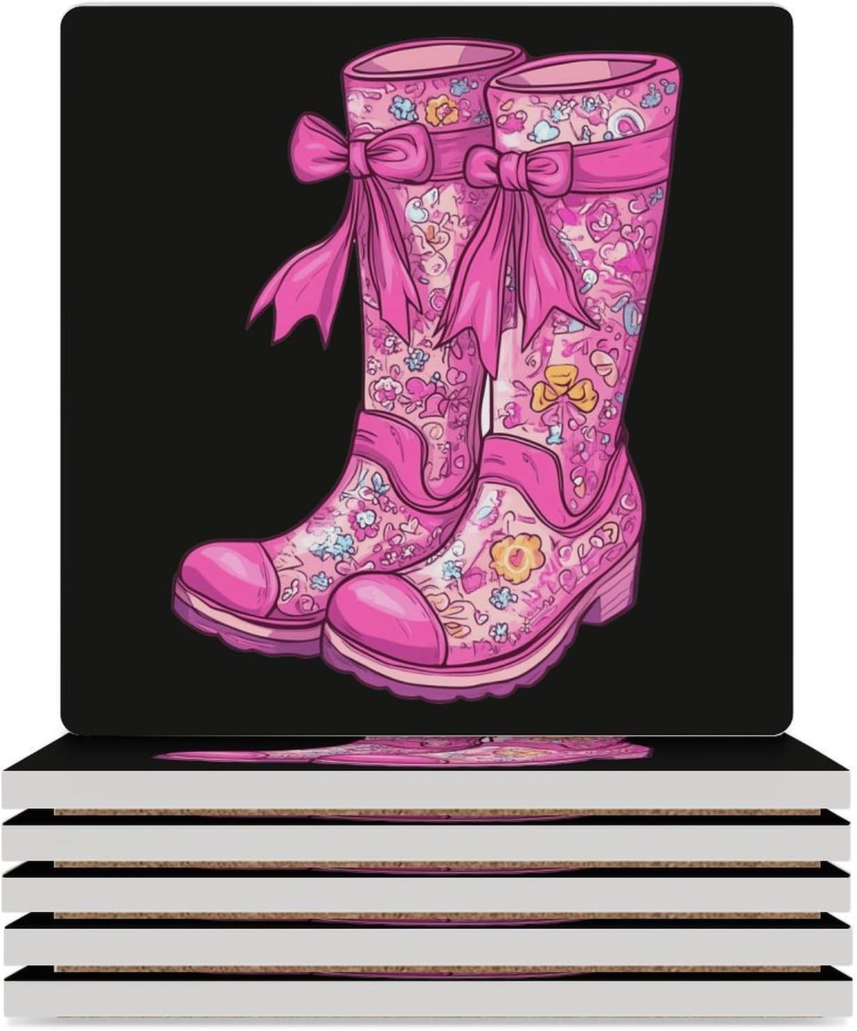Boot Bows Ceramic Coasters Square Drinks Coaster Coffee Table Decor Table Coaster for Home Bar