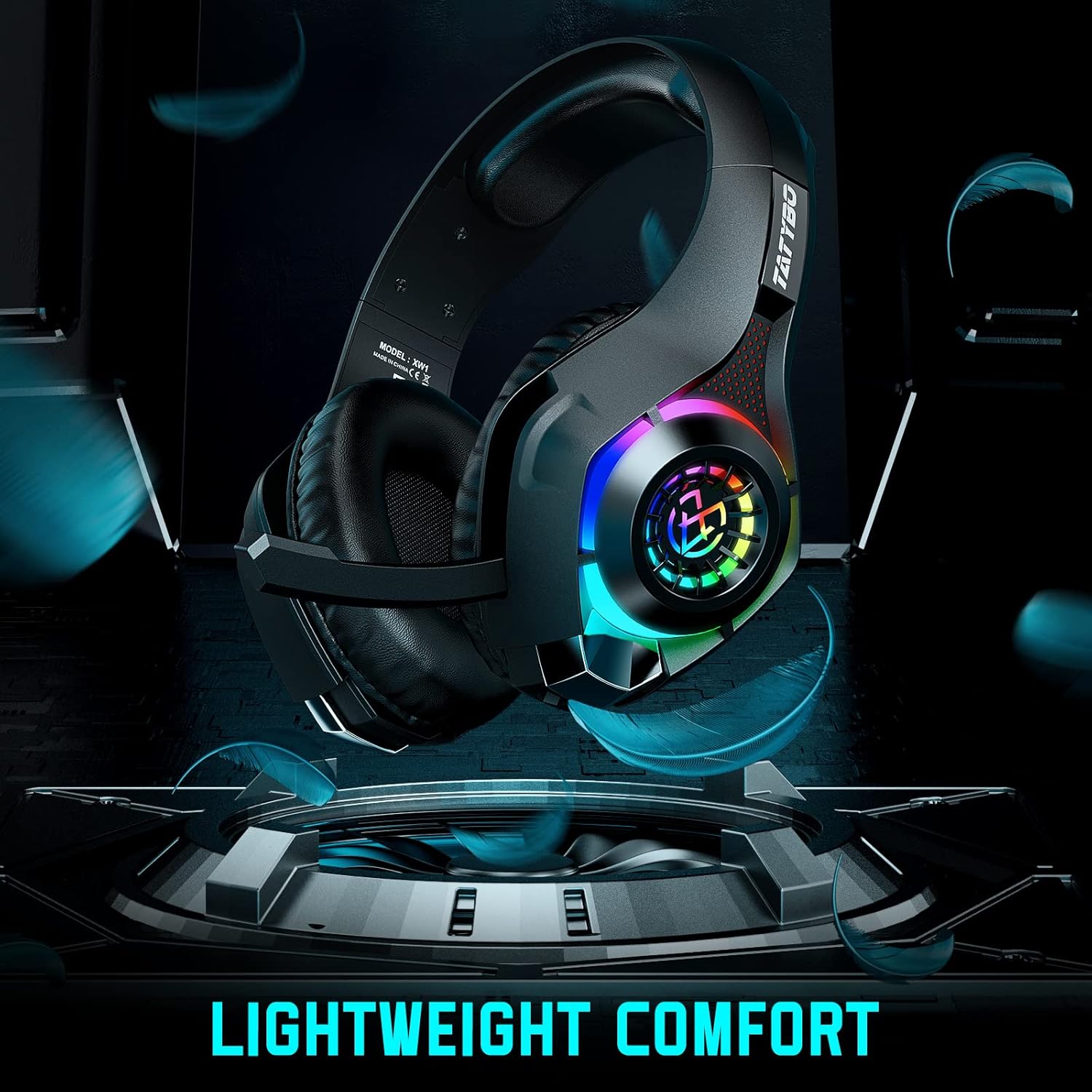 Gaming Headset for PS4 PS5 PC Gaming Headset with Stereo with Deep Bass RGB Lights Comfortable Large Earmuffs Headphones with Microphone for Xbox One Mac Switch