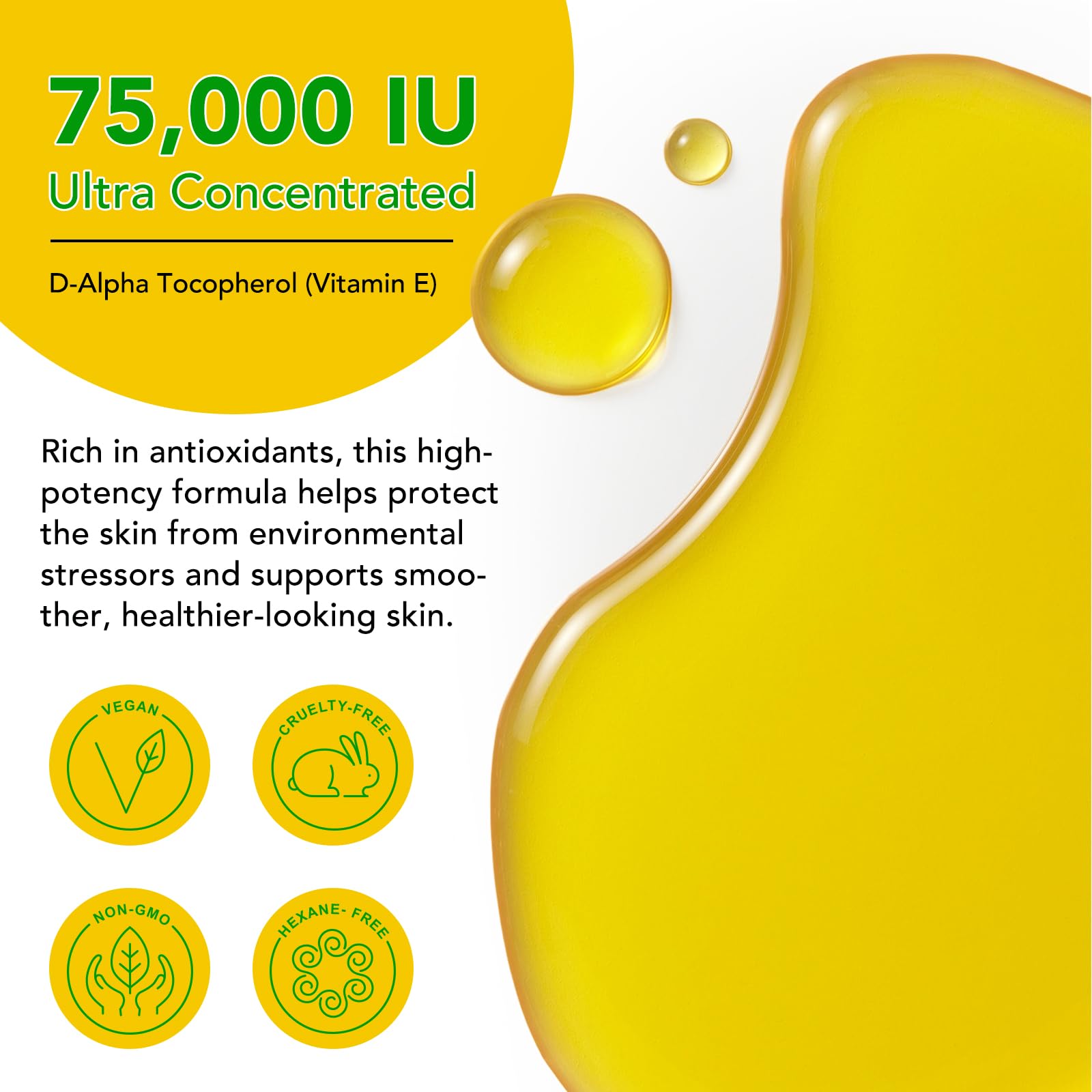 ELBBUB Natural Vitamin E Oil - 75,000 IU Ultra Concentrated - Moisturizes, Fades Scars & Stretch Marks, Anti-Aging & Skin Hydration - For Face, Body, Hair, and Nails