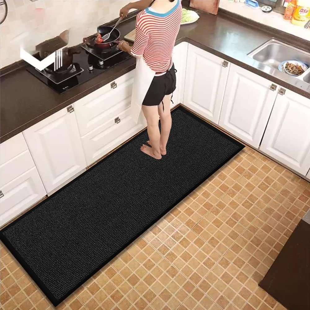 Waterproof Runner Rug for Kitchen Floor - Black, 60 x 180 cm - Heavy ...