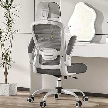 Mimoglad Office Chair, High Back Ergonomic Desk Chair with Adjustable Lumbar Support and Headrest, with flip-up Armrests for Guitar Playing, Modern, Charcoal White Frame