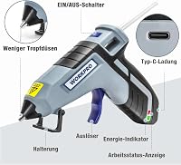 WORKPRO Akkumulátoros Ragasztópisztoly 3.6V - Vezeték Nélküli, 2600 mAh, 20 Ragasztórúddal, Gyors Felfűtés, Automatikus Kikapcsolás, Barkács 2