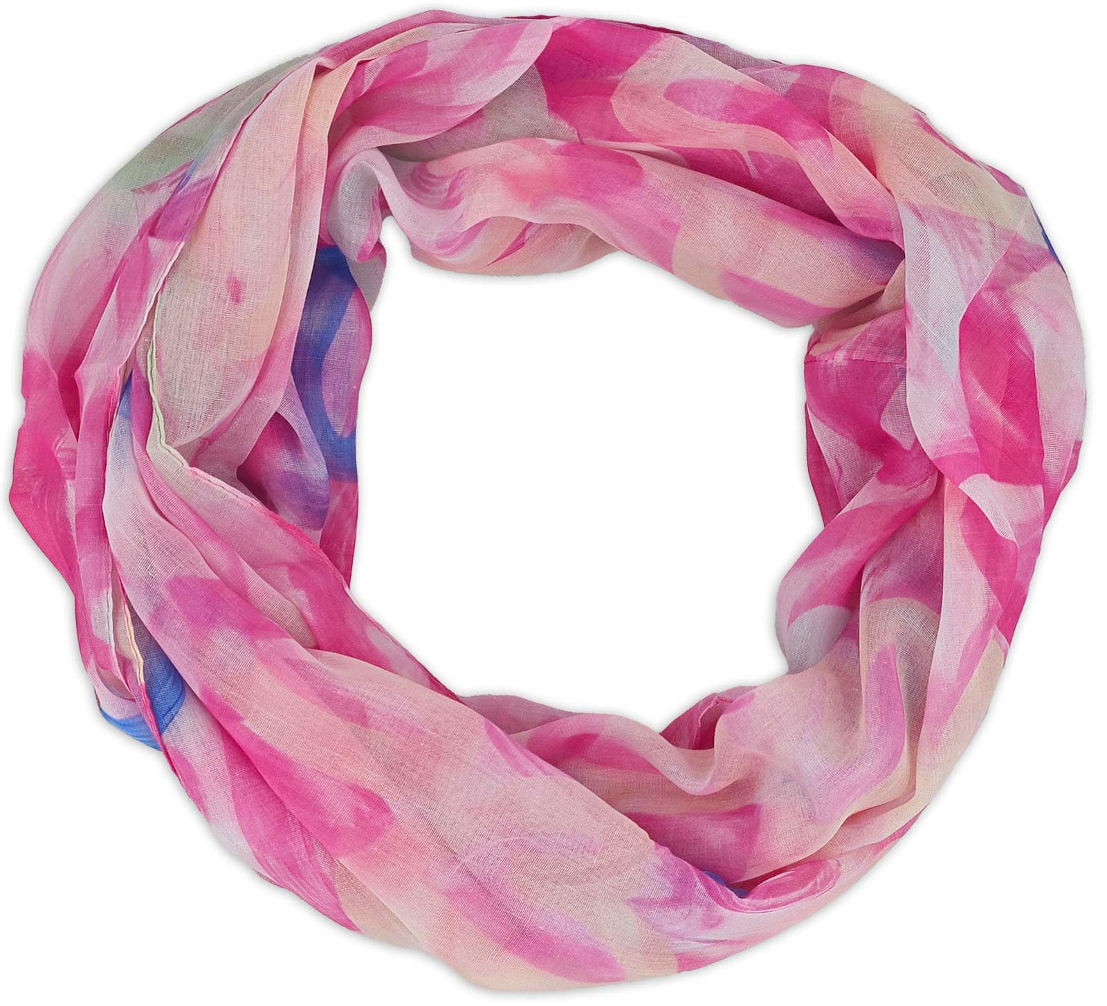 Stylebreaker Women's Pink Loop Scarf With Brushstroke Heart Pattern | Airy Infinity Scarf | Soft Viscose Neck Scarf For Spring And Summer 79 X 49 Cm, Colour: