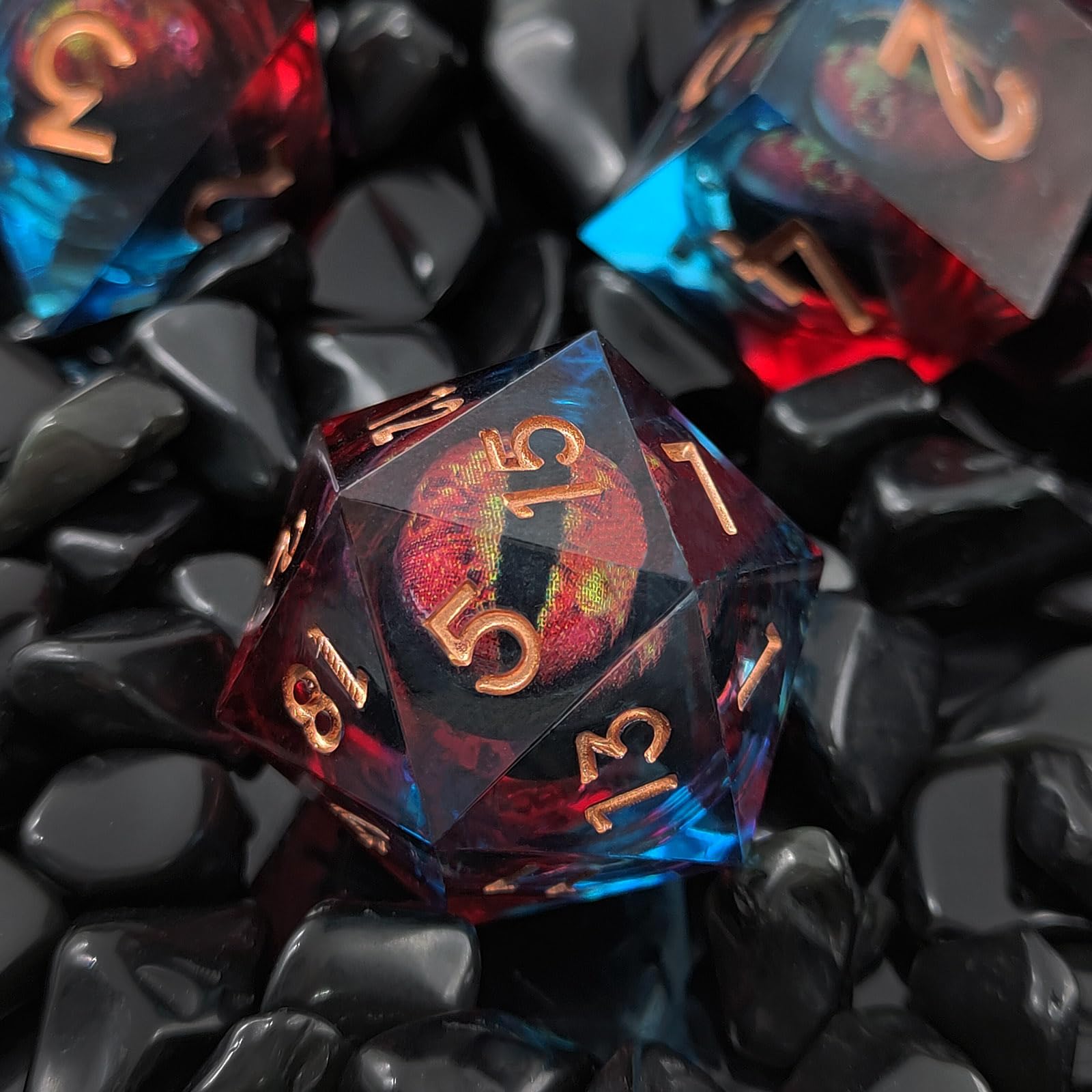 ORUZA 7 PCS Dragon Eye DND Dice Liquid Core D&D Dice Resin Sharp Edge Polyhedral D&D Dice Set for Dungeons and Dragons Role Playing Die D20 D12 D10 D8 D6 D4 D% - Image 2