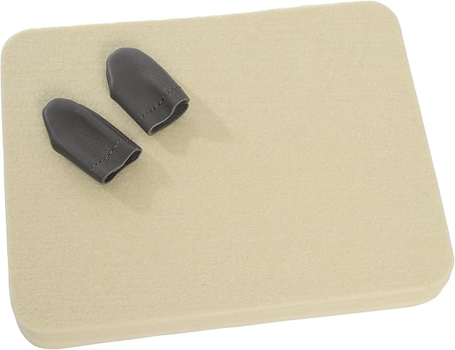 KEO ST. Needle Felting Pad - 100% New Zealand Wool Mat for Precision Felting. Natural Cream Colour, 25cm x20cm x2.5cm (10 x 8 x 1)- Comes with 2 Handmade Leather Finger Guards
