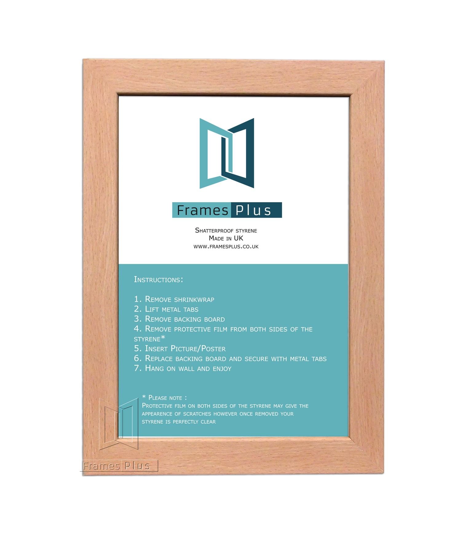 BEECH WOODEN EFFECT PICTURE PHOTO FRAMES SIZE: 50cm x 40cm, PORTRAIT OR LANDSCAPE READYMADE