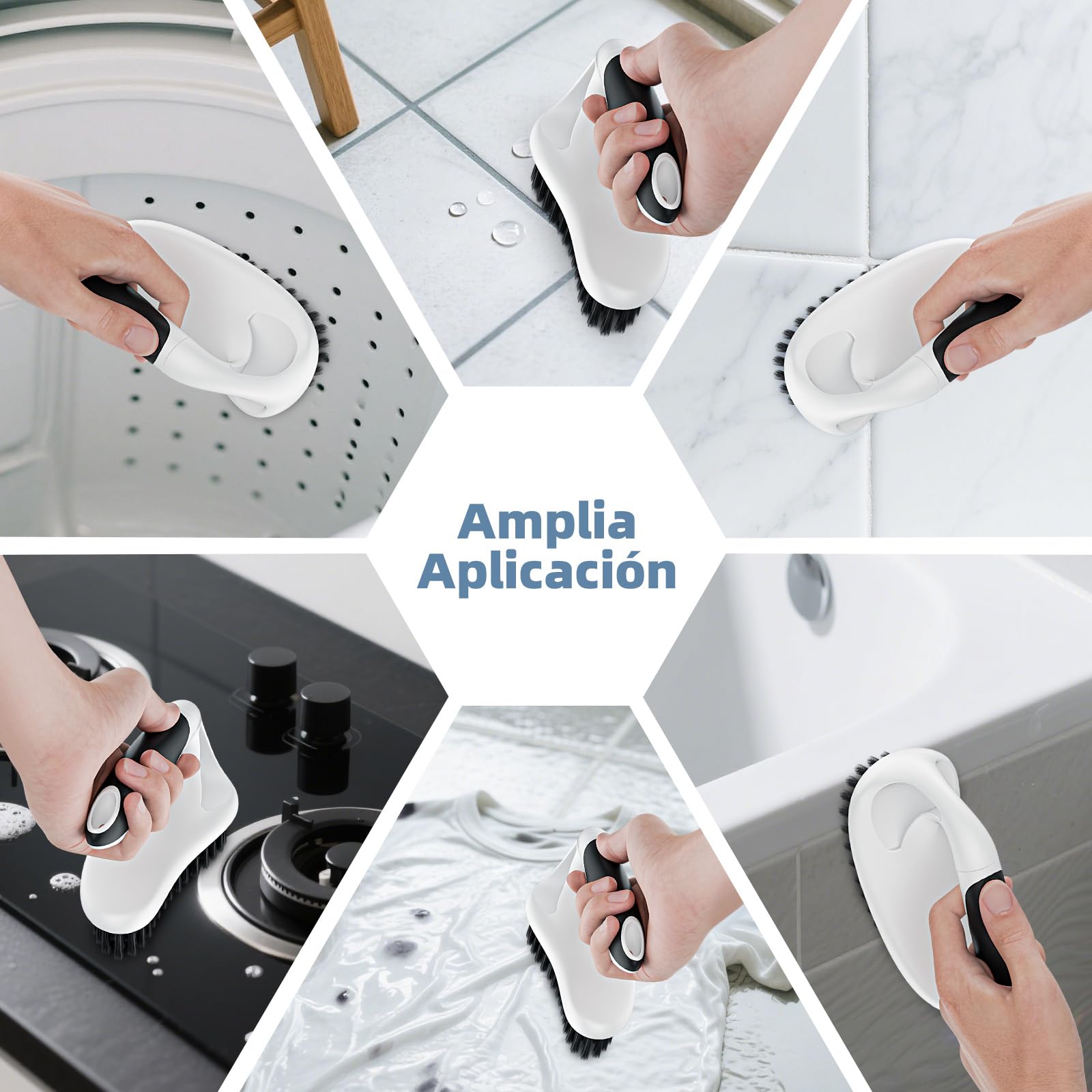 Cleangor Set de 3 Cepillos de Limpieza, Cepillo para Juntas, Duchas, Cocinas, Inodoros, Negro