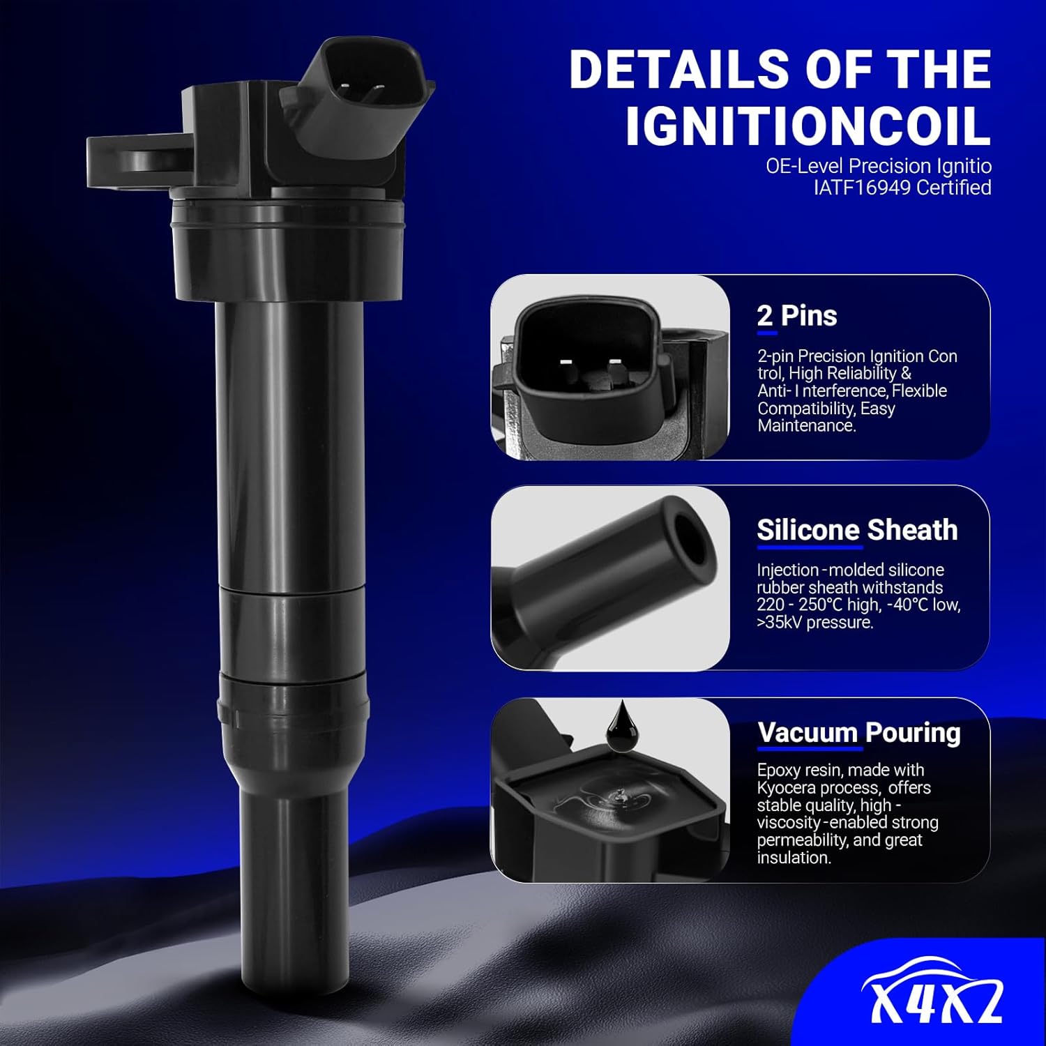 UF651 Ignition Coil & Double Iridium Spark Plug 9723 Compatible with 2011-2019 Kia Soul Forte Hyundai Tucson Elantra 27300-2E000 &18846-11070