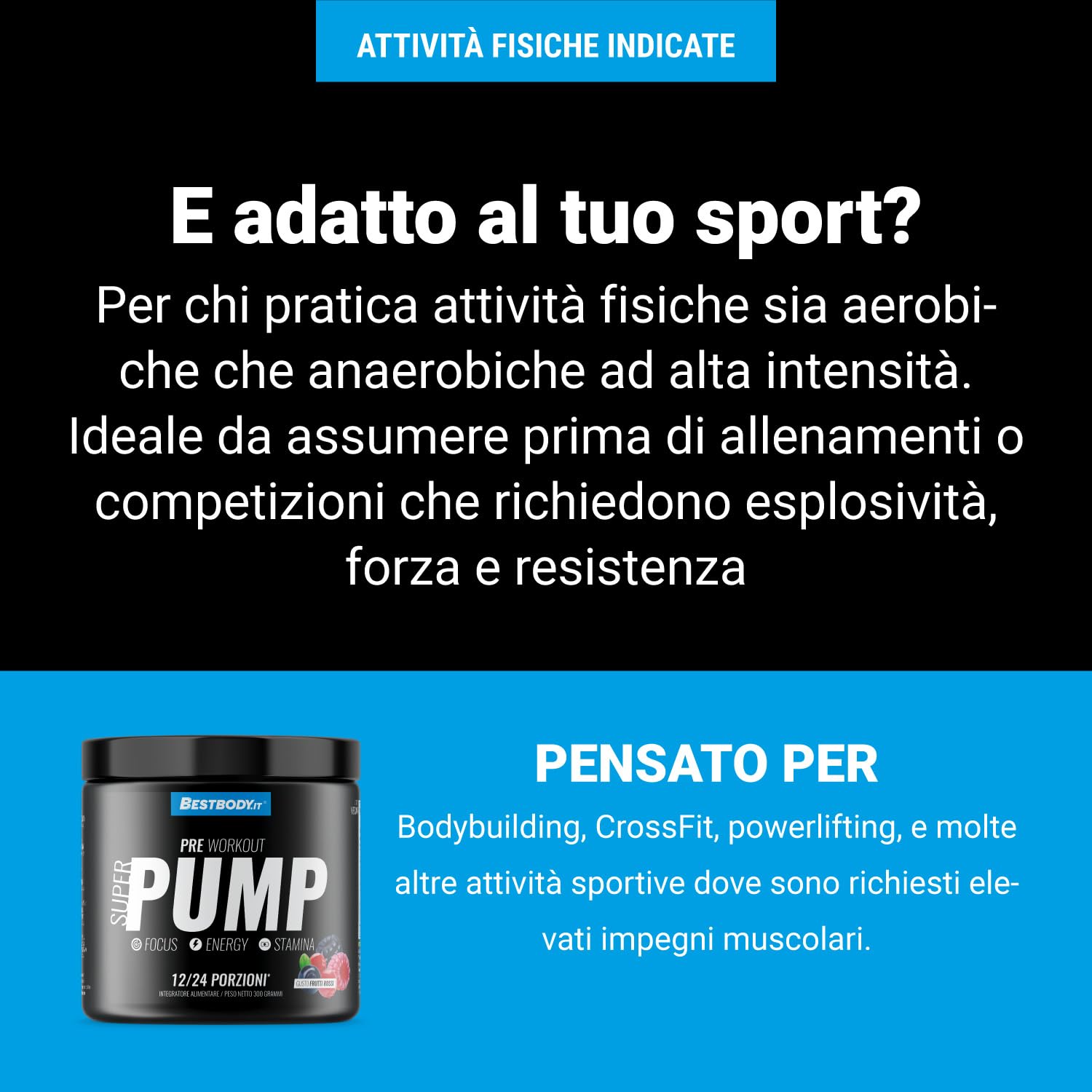 BestBody - Super Pump - Pre Workout con Citrullina, Arginina, Beta Alanina, Torosina, Taurina, Yerba Mate, Gusto Frutti Rossi, 300 grammi