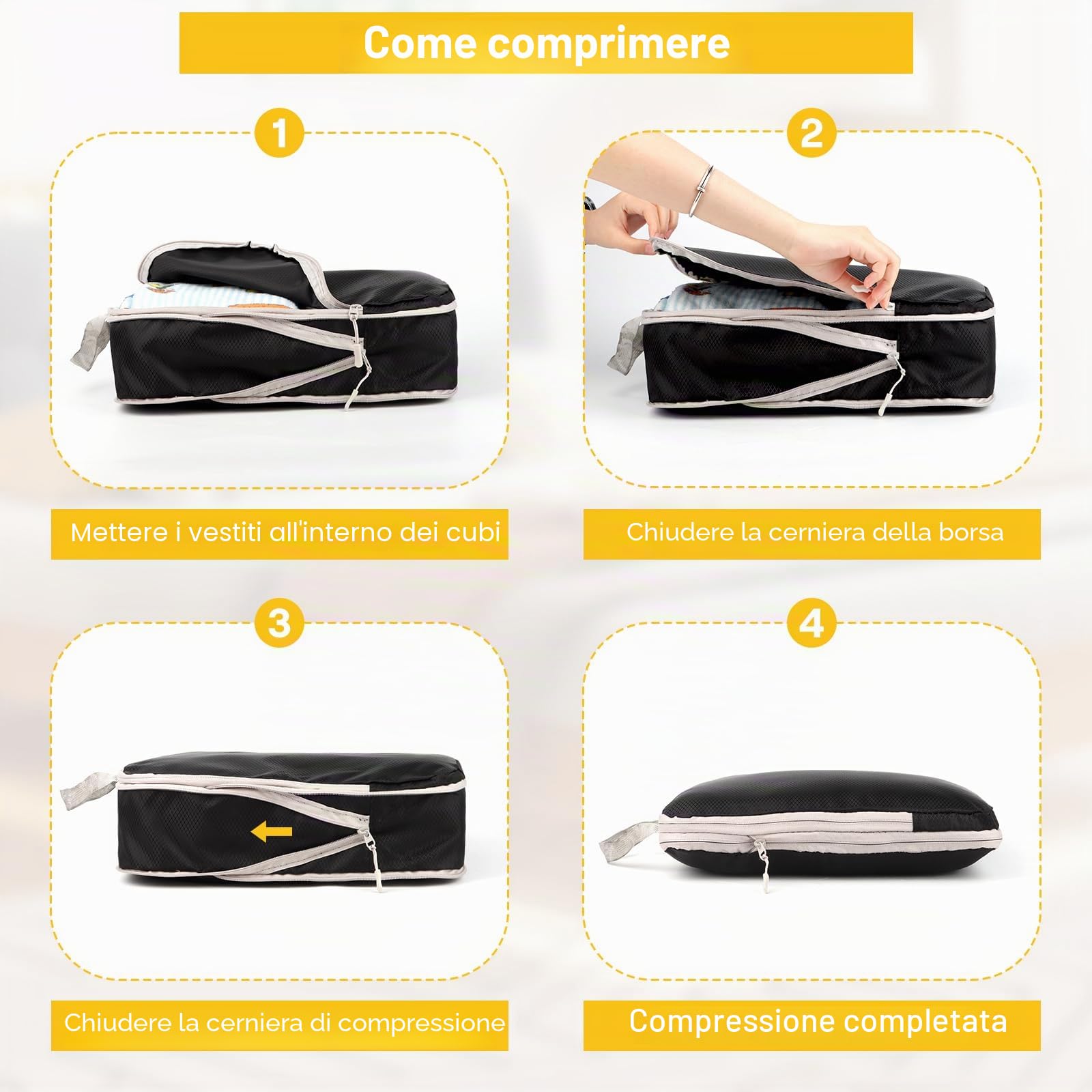 7 Pezzi Organizer Valigia, Packing Cubes Compression Salvaspazio, Ultraleggero Set per Valigia, Organizer Viaggio per I Vestiti,Scarpe, Intimo, Set da Viaggio per Zaini O Bagagli a Mano