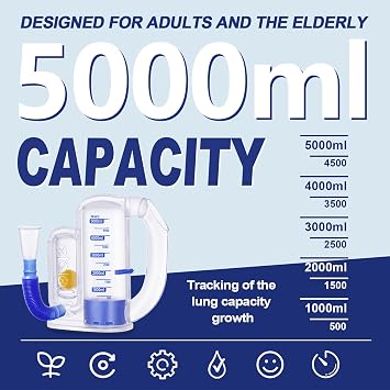 Breathing Exercise Device for Lungs, Lung Exerciser Device 5000ml Volumetric Deep Breathing Trainer with Flow Rate Indicator for Respiratory Health & Recovery
