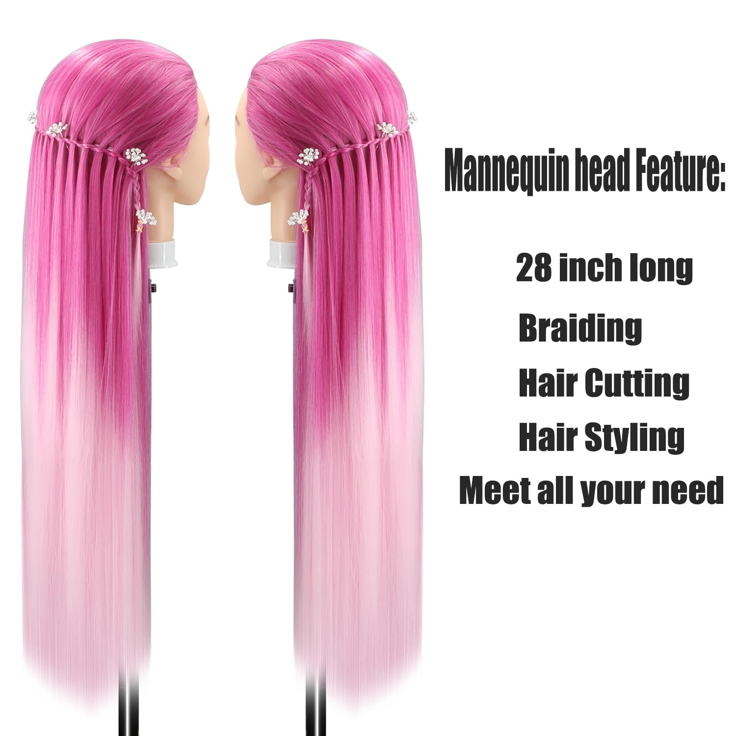 Styling Head 28 inch Hairdresser Training Head 100% Synthetic Fiber Hair Styling Head - Image 4