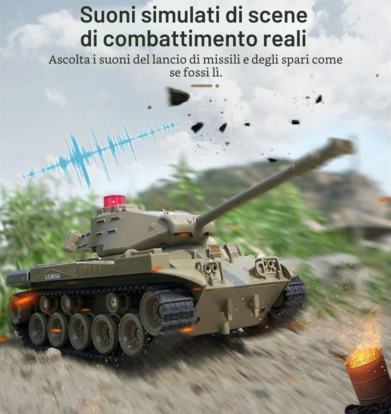 Carro armato RC Veicoli militari Camion RC Auto 2.4Ghz Radiocomandato Carro armato militare Giocattolo 270° Suoni realistici rotanti Ottimo regalo per bambini Ragazzi (verde)