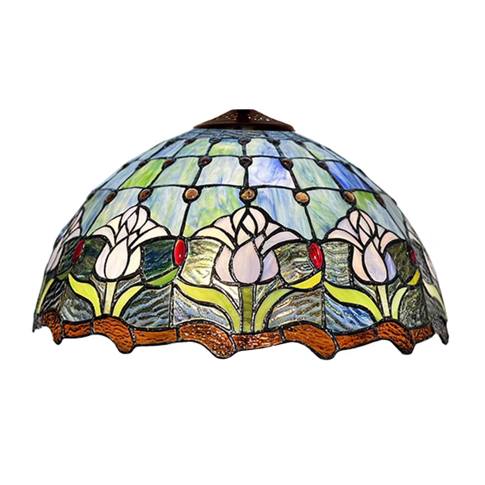 SaryEdge 16-Inch Tiffany Style Lampshades Replacement with Cap, Mediterranean Blue Tulip Stained Glass Lamp Shade Only for Desk Reading Lighting Floor Lamps Table Lamps，，