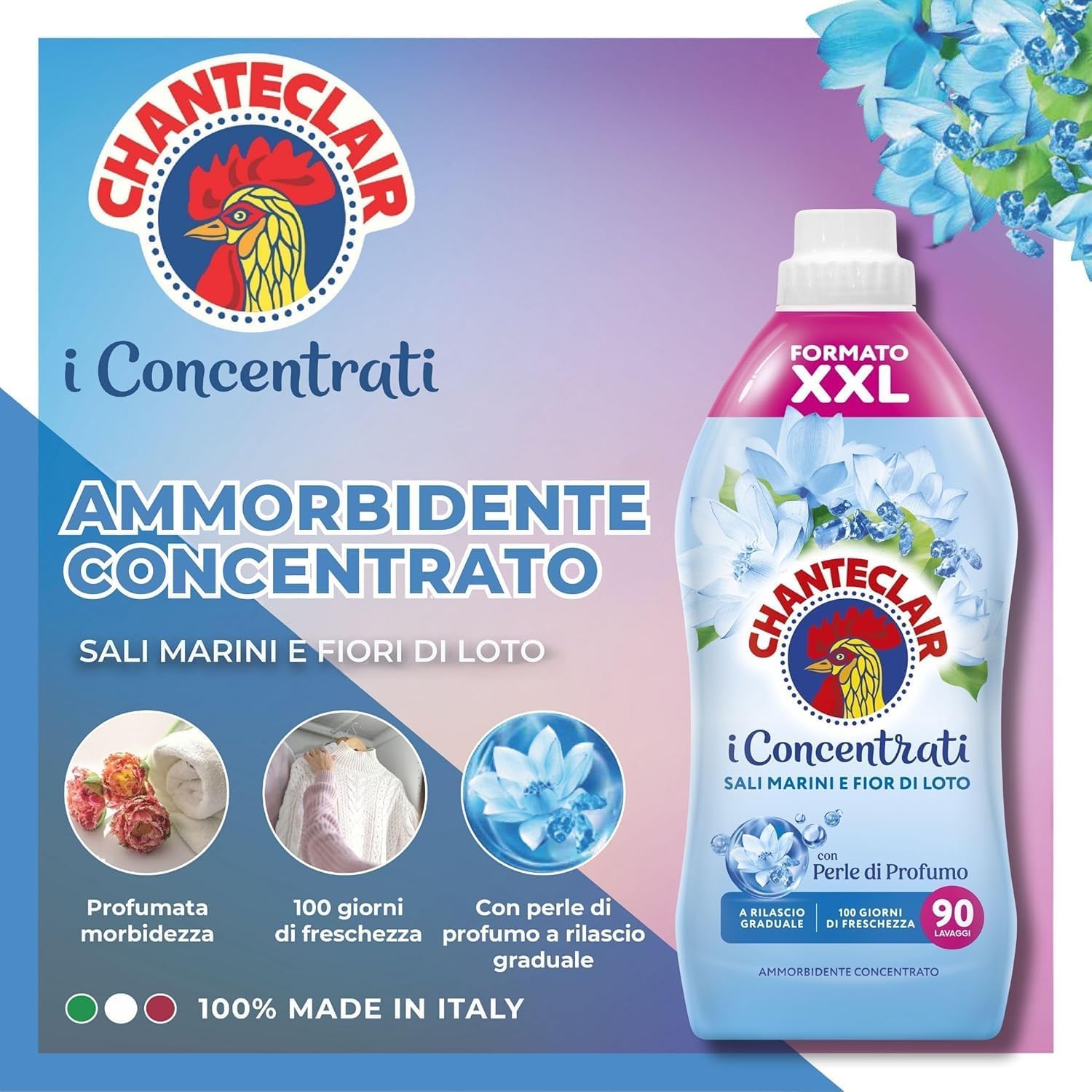 8 ammorbidenti concentrati Chanteclair sale marino e fiore di loto, 90 lavaggi, 1800 ml + portachiavi Beni Culinari gratuito