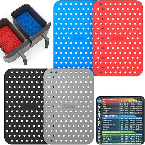 LOTTELI KITCHEN Forros de silicona reutilizables para freidora de aire con hoja de trucos magnética para freidora de aire, accesorios para freidora