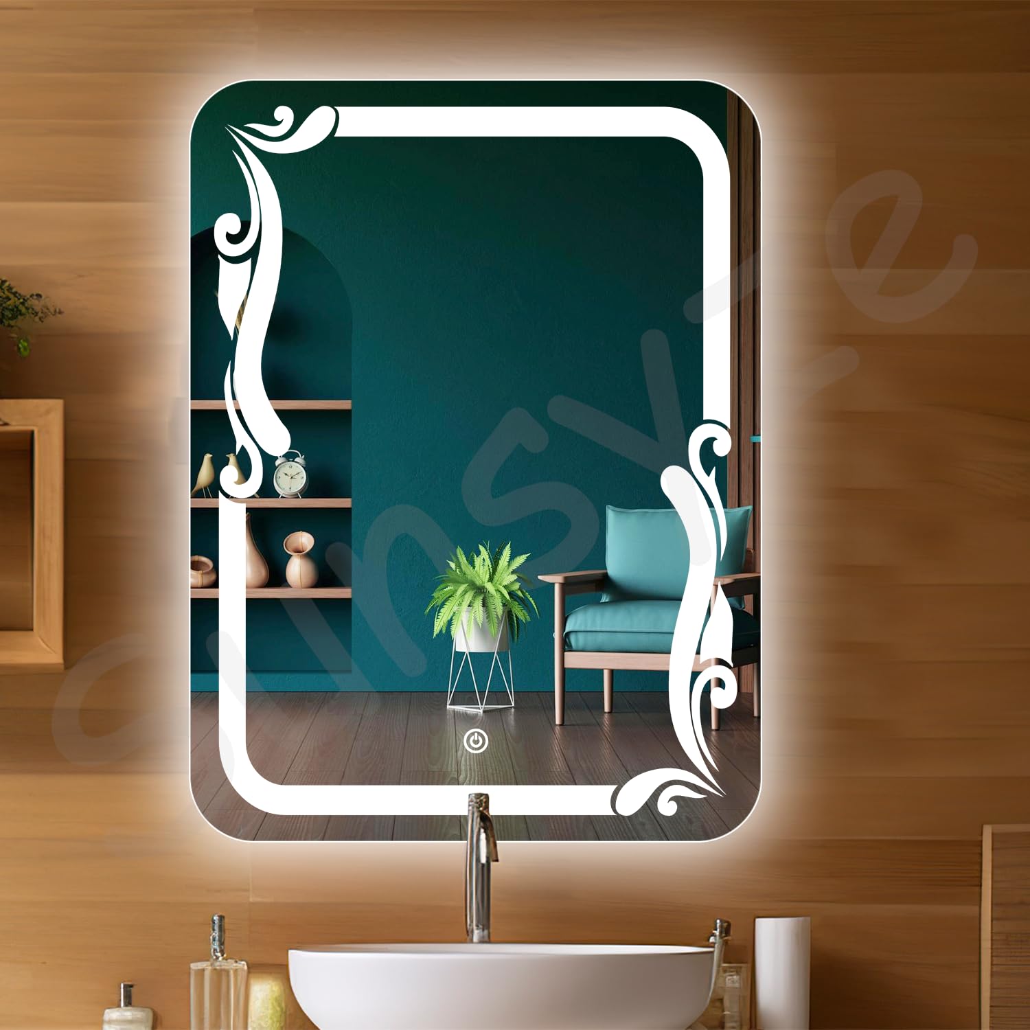 LED mirror adding modern touch to bathroom