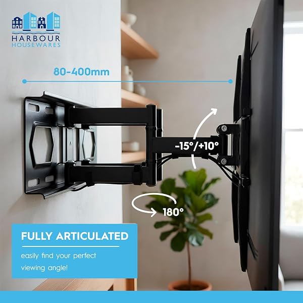 Harbour Housewares Full Motion TV Wall Bracket 25-65" β Tilt, Swivel & Rotate, VESA 100x100-400x400, Supports Up to 40kg, Black Steel, Home Cinema Mount - 4