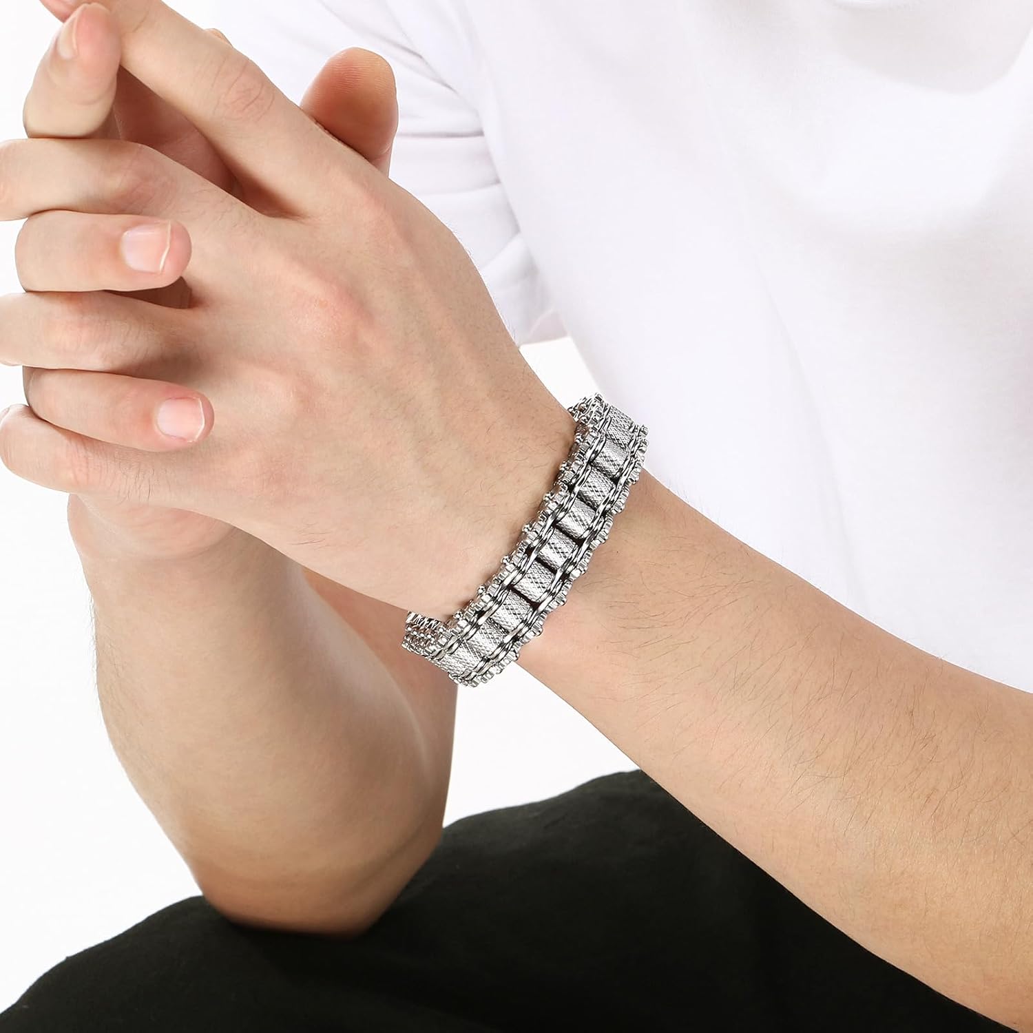 Men's Stainless Steel Gear Link Chain Bracelet Industrial Motorcycle Design Gift for Him Biker