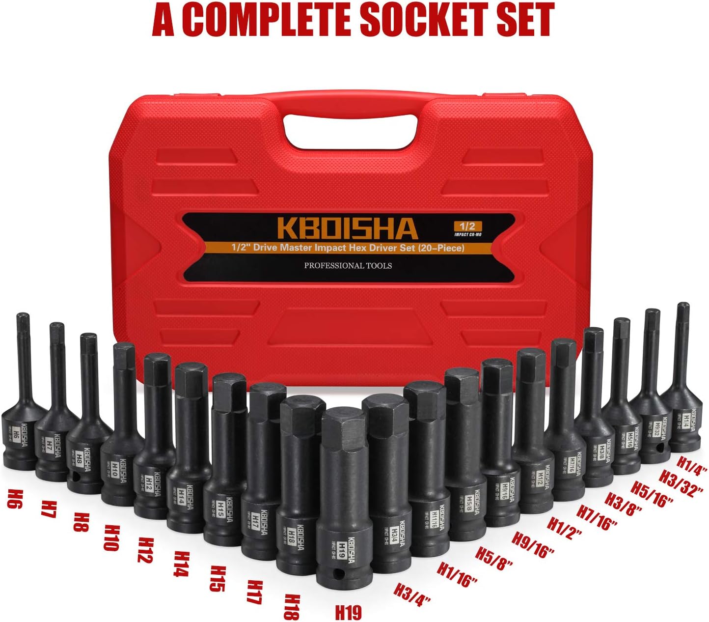 Prоmо 40% оƒƒ KBOISHA 1/2 Drive Master Impact Hex Driver Set, 20-Piece SAE and Metric Socket Set 1/4” - 3/4”, 6mm - 19mm CR-MO Steel Sockets Meet ANSI Standards with Heavy Duty Storage Case Rеvіеw Dіѕсоunt KBOISHA 1/2 Drive Master Impact Hex Driver Set, 20-Piece SAE and Metric Socket Set 1/4” - 3/4”, 6mm - 19mm CR-MO Steel Sockets Meet ANSI Standards with Heavy Duty Storage Case