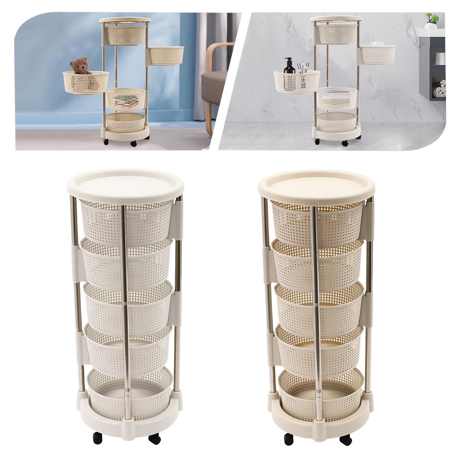 Küchenwagen,Kitchen organizer,Universall Multifunktionales Regal,Beweglicher Aufbewahrungswagen,5-Lagig Kreisförmig,Geeignet für Küche,Bad,Wohnzimmer