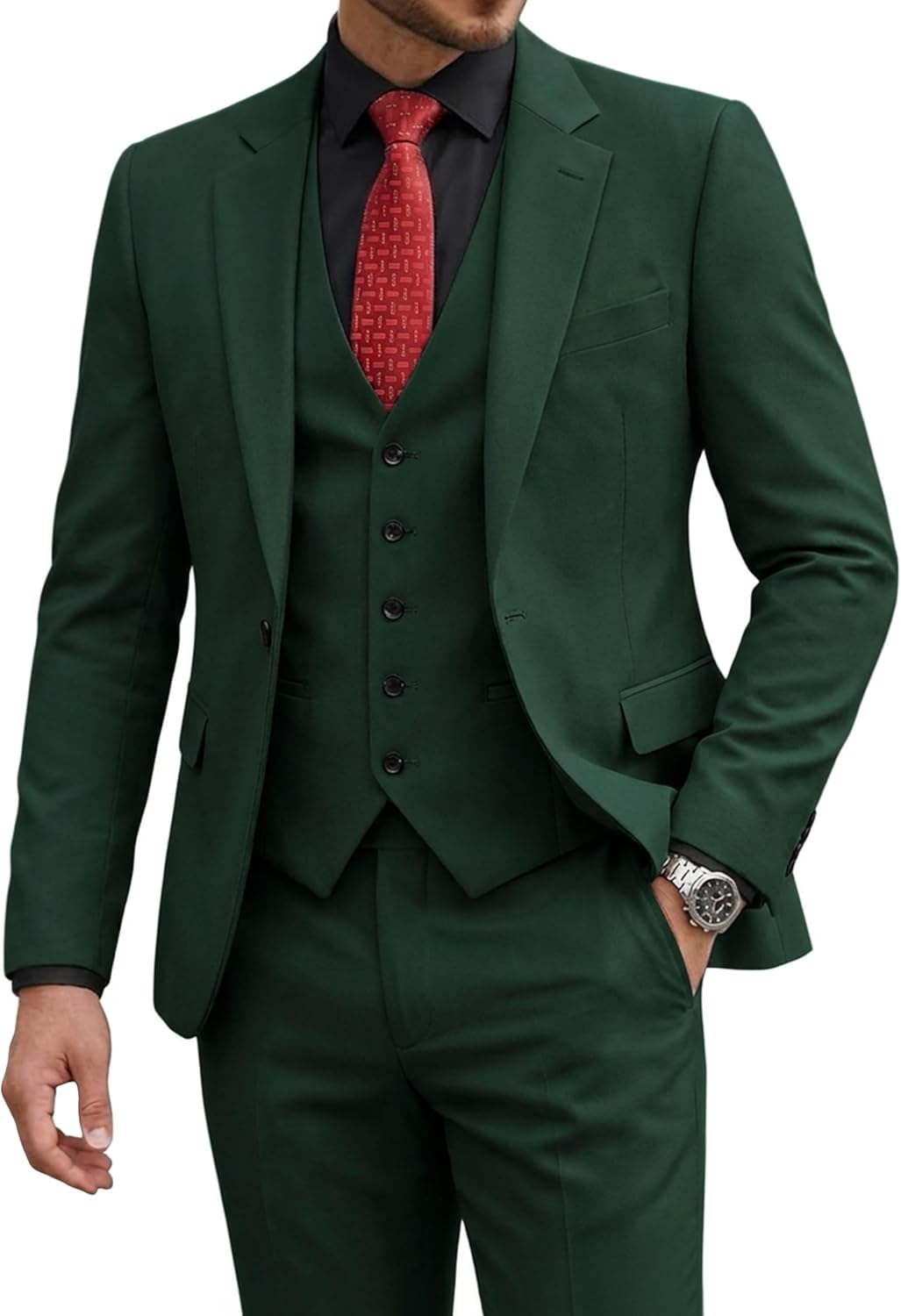 YND 3 Piece Mens Suit Set, Slim Fit Jacket Pants and 5-Button Vest, Notch Lapel Tuxedo Set for Wedding Business Prom