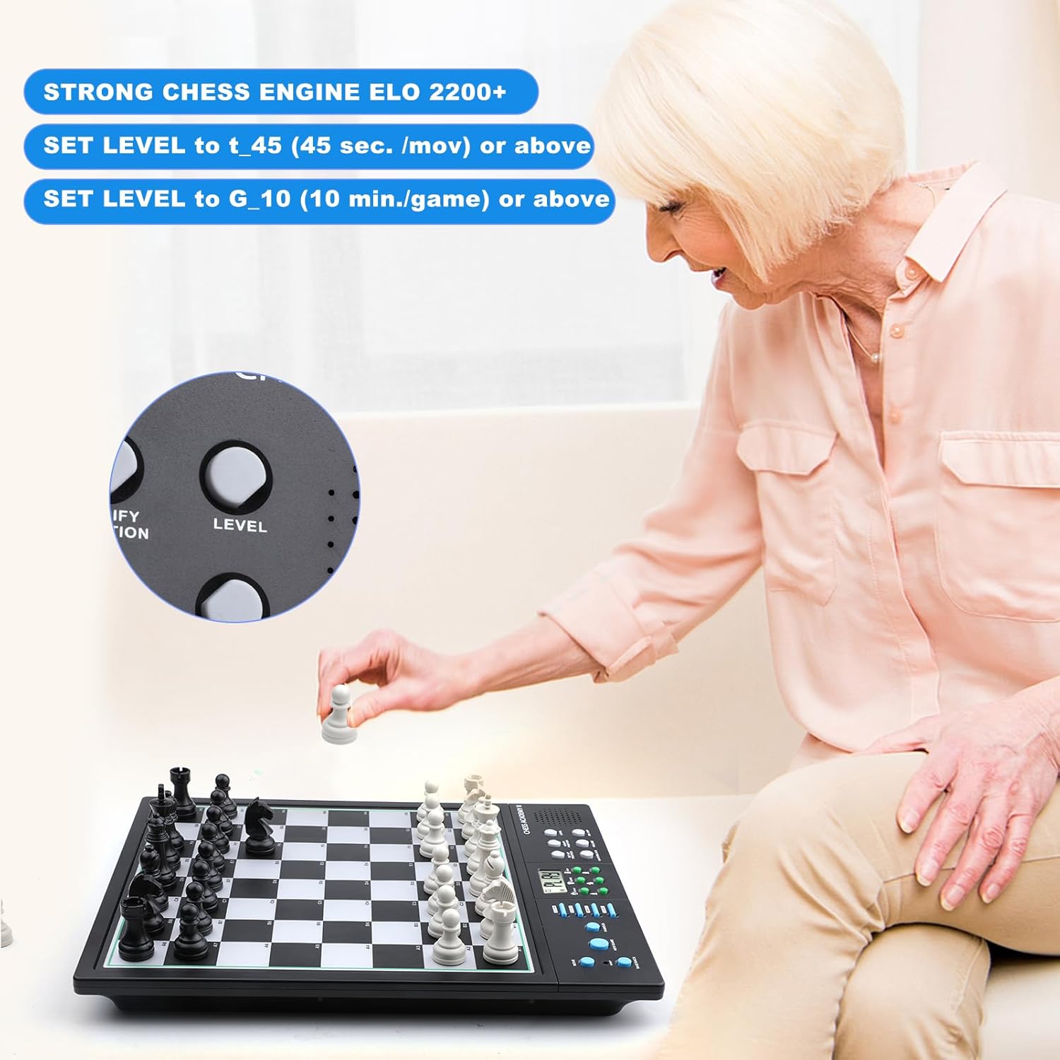 LC2B Advanced Electronic Chess Set with ELO 2200+ Engine & Talking AI Tutor, Comfortable Size Electronic Chess Board Perfect for Chess Lovers, Smart Computer Chess Game Set with Strong Magnet(Black)