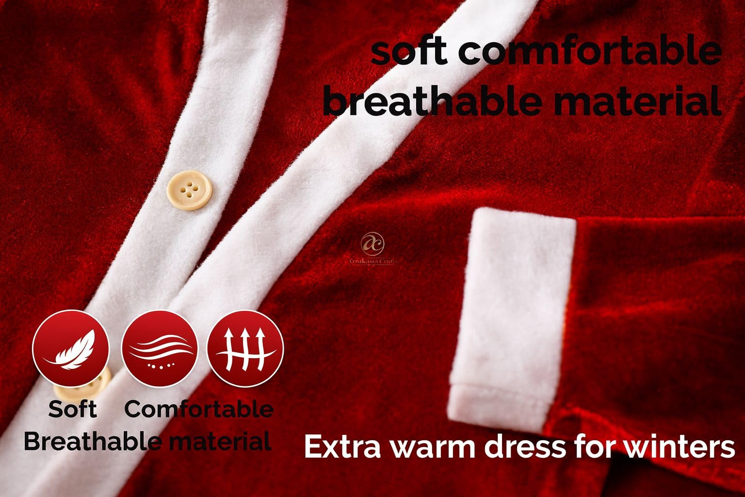 Arrakasta Crafts Velvet Santa Claus Dress For Kids And Adults | Merry Christmas Costume Set With Jacket, Pant, Cap, Pouch | Premium Extra Warm Santa Dress For Boy, Girl, Adult (2-3 Year) 3