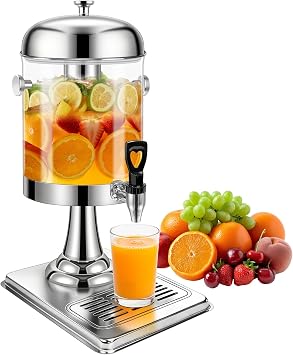 2.2 Gallon Beverage Dispenser with Stand, Party Drink Dispenser, Spigot, Ice Core, Stainless Steel Juice Dispenser with Tray, Cold Beverage Dispenser for Party, Buffet Cafeteria, Home