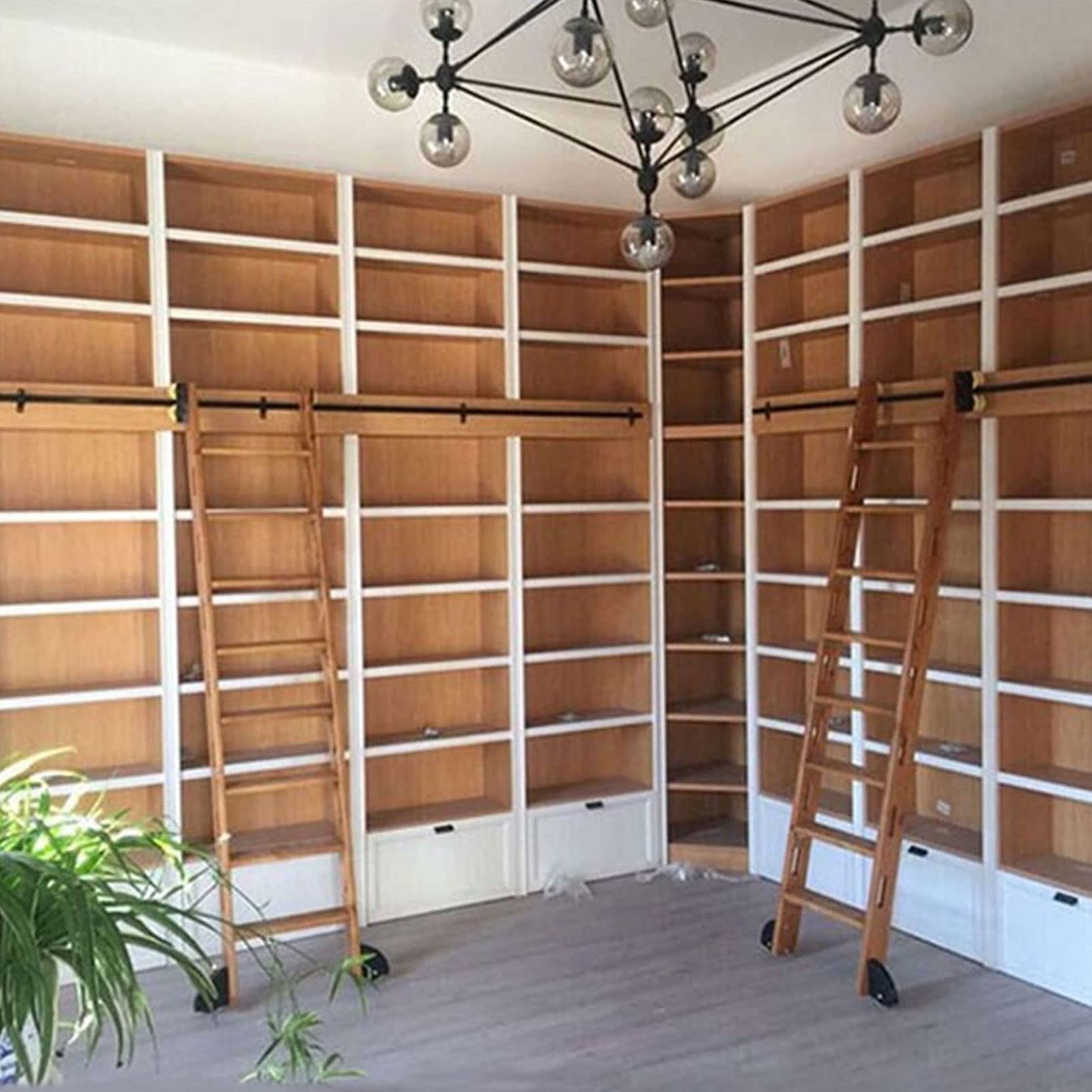 Wysuwana drabina na kółkach Biblioteka sprzętu Przesuwana drabina Zestaw sprzętu okrągły tor/szyna (bez drabiny), stalowa okrągła rura mobilna drabina do domu/wewnątrz/poddasze, z rolkami po