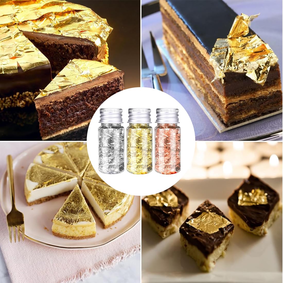 3 Piezas de Oro Lámina Decorativa con Pinza y Copos para Manualidades, Decoración de Uñas, Funda de Teléfono Móvil y Fabricación de Joyas de Resina