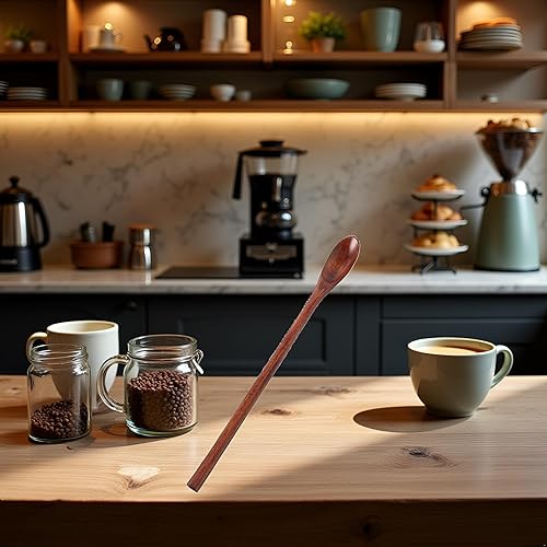 Cuchara de miel, cucharas de madera, cuchara de mango largo, cuchara de café, cucharas de té, cucharas de cocina para cocinar accesorios de café, 6