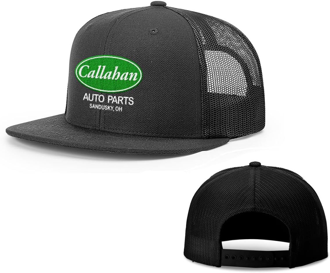 BustedTees Callahan Auto Parts Flatbill Back Mesh Hat Baseball Cap