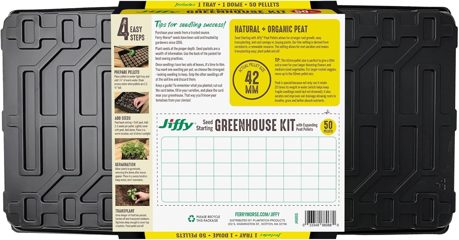 Ferry Morse Jiffy Seed Starter Tray Kit - 50 Cell, Bonus SUPERthrive, Plant Labels - 2 Pack - Peat/Plastic