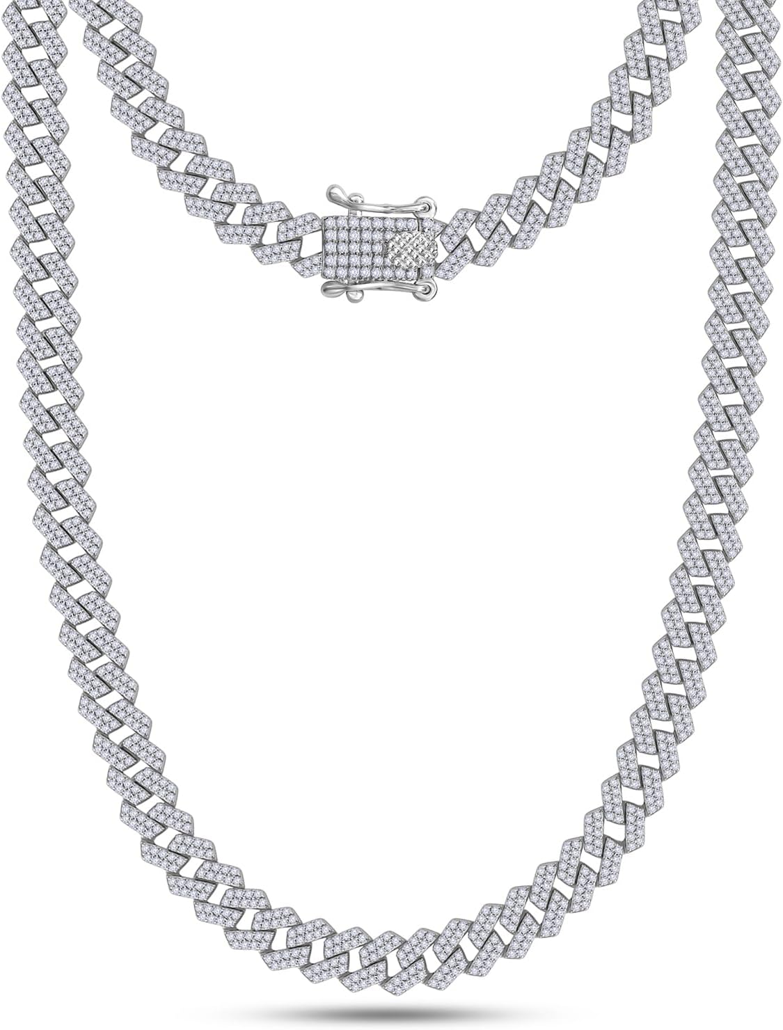 Cuban Chain Necklace for Men 6MM Width Round Lab Created Moissanite Double Row Chain Necklace In 14K Gold Plated 925 Sterling Silver, 16 to 24 inch Length Gifts For Him