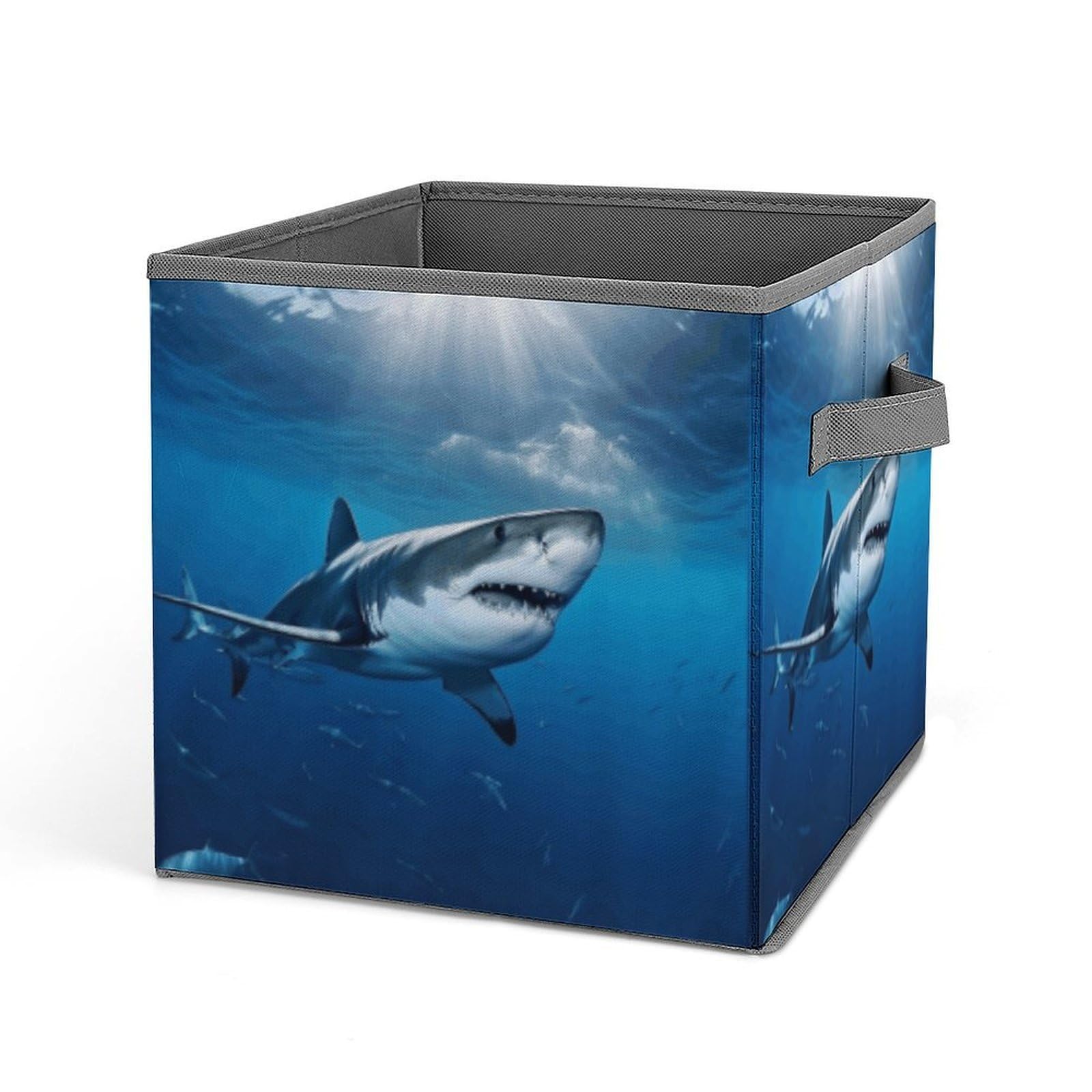 Ocean Sea Animal Shark Storage Baskets Collapsible, Exquisite Pattern Cube Box, Canvas Fabric Storage Bins with Handles, Clothe Organizer Box for Home Decorative Office Bedroom