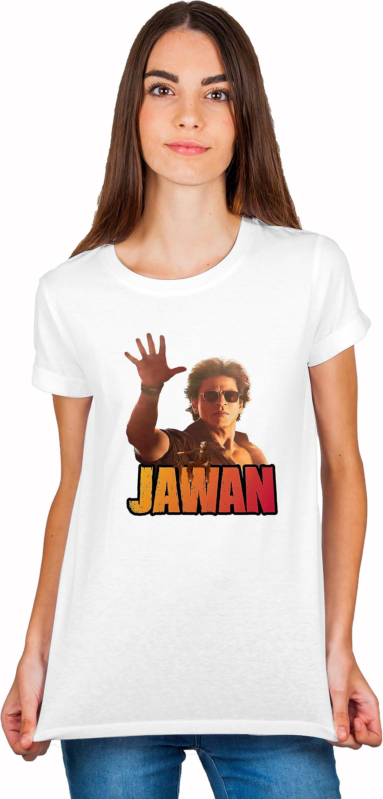 GenericShah Rukh Khan | SRK | Jawaan Unisex Printed White Polyester Tshirts for SRK Fans by Aries Black