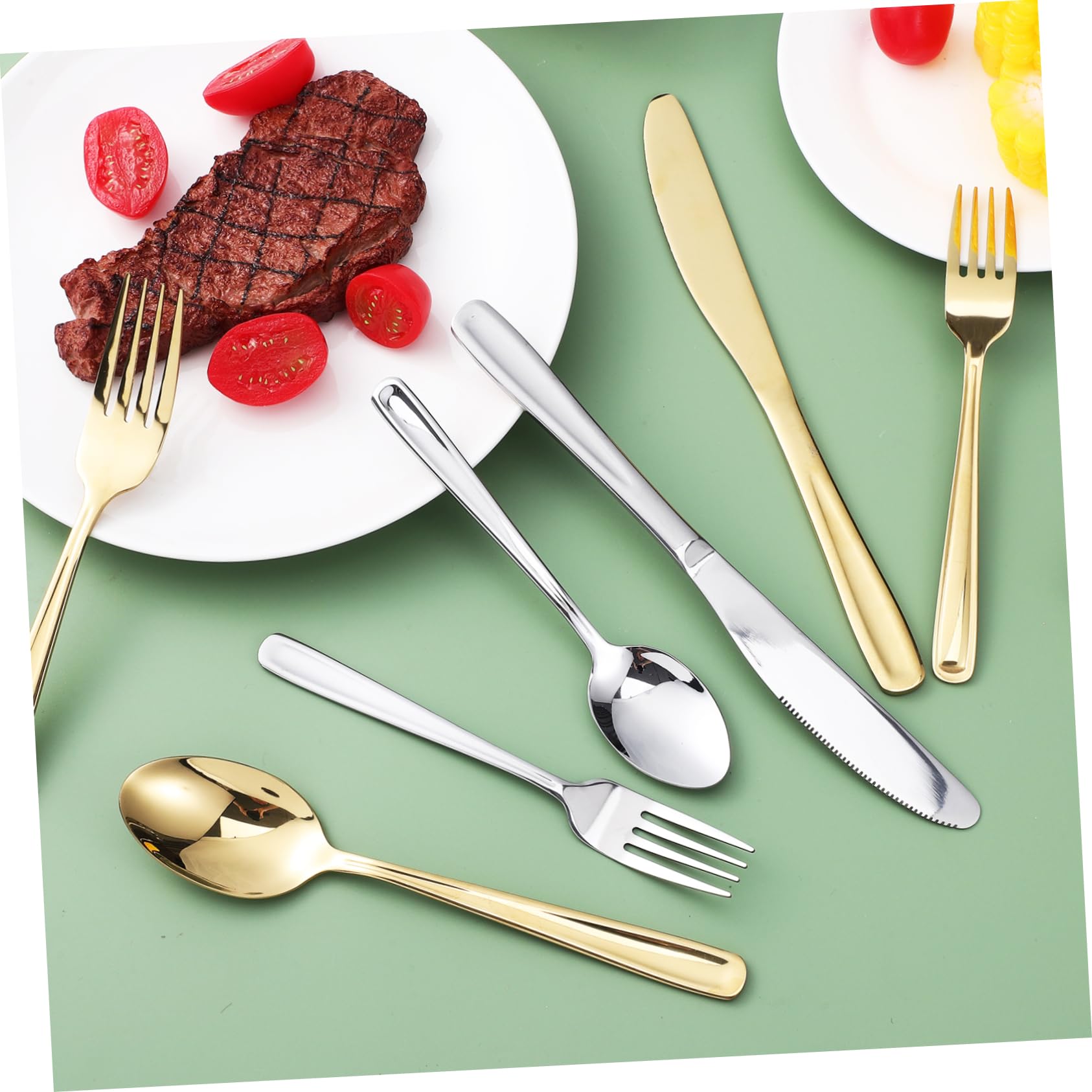 PRETYZOOM Set Posate da Bistecca in Acciaio Inossidabile, 2 Set da 5 Pezzi, Impugnatura Comoda, per Taglio Facile della Carne a Tavola