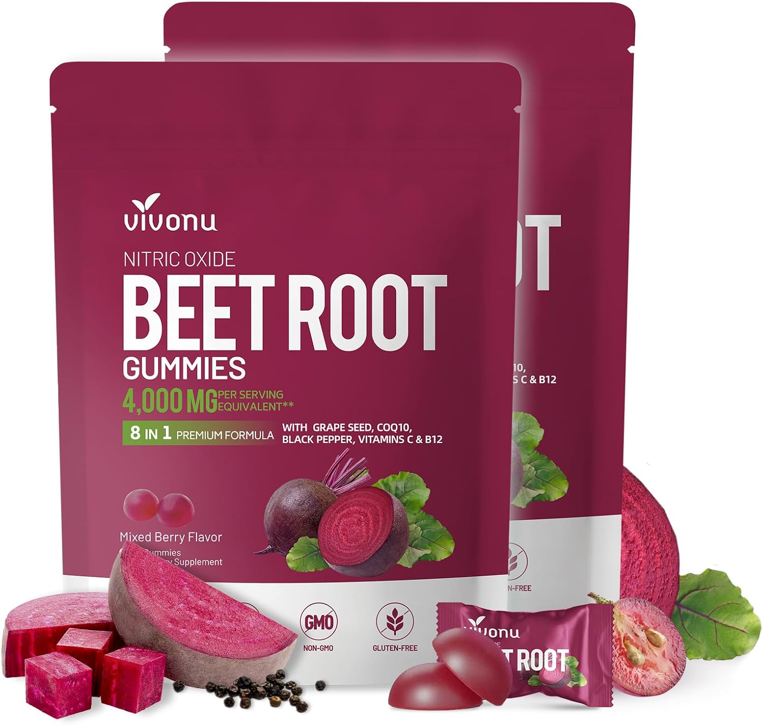 VivoNu Super Beetroot Gummies 8-in-1 Premium Energy Supplement with CoQ10