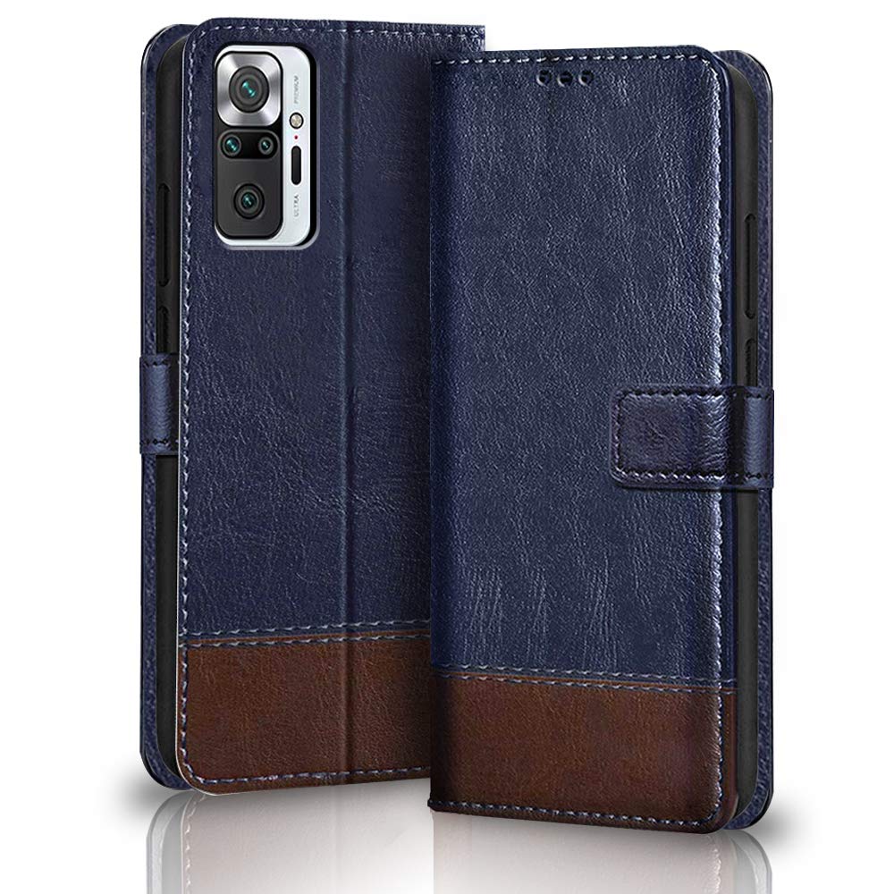 TheGiftKart Dual-Color Leather Finish Flip Cover for Redmi Note 10 Pro/Pro Max | Inside Pockets & Inbuilt Stand | Wallet Style Back Case | Magnet Closure (Blue & Brown)