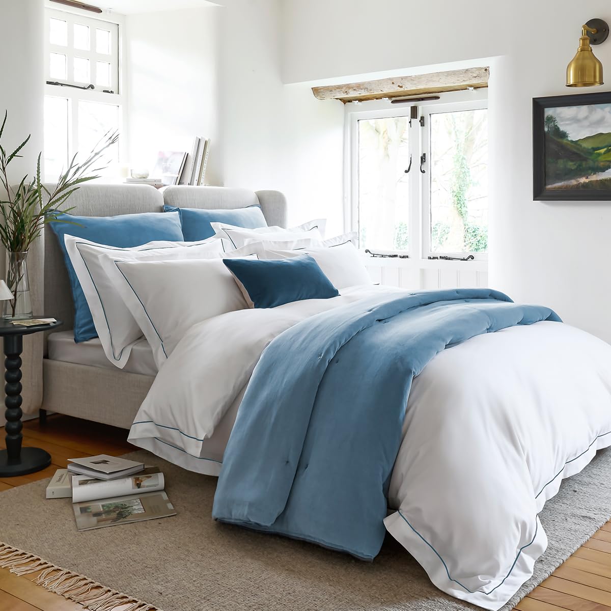 Christy Premium Sateen Super King Duvet Set | 500 Thread Count | Timeless Design | Super Soft and Silky Finish | Blue