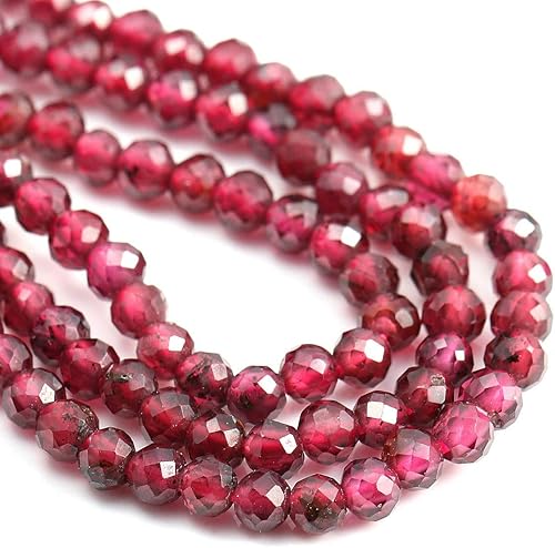 Miniatura 6 de 2 hebras de cuentas de piedra natural granate, cuentas sueltas facetadas para hacer joyas, collares, longitud de 15 pulgadas, tamaño 0.118 in