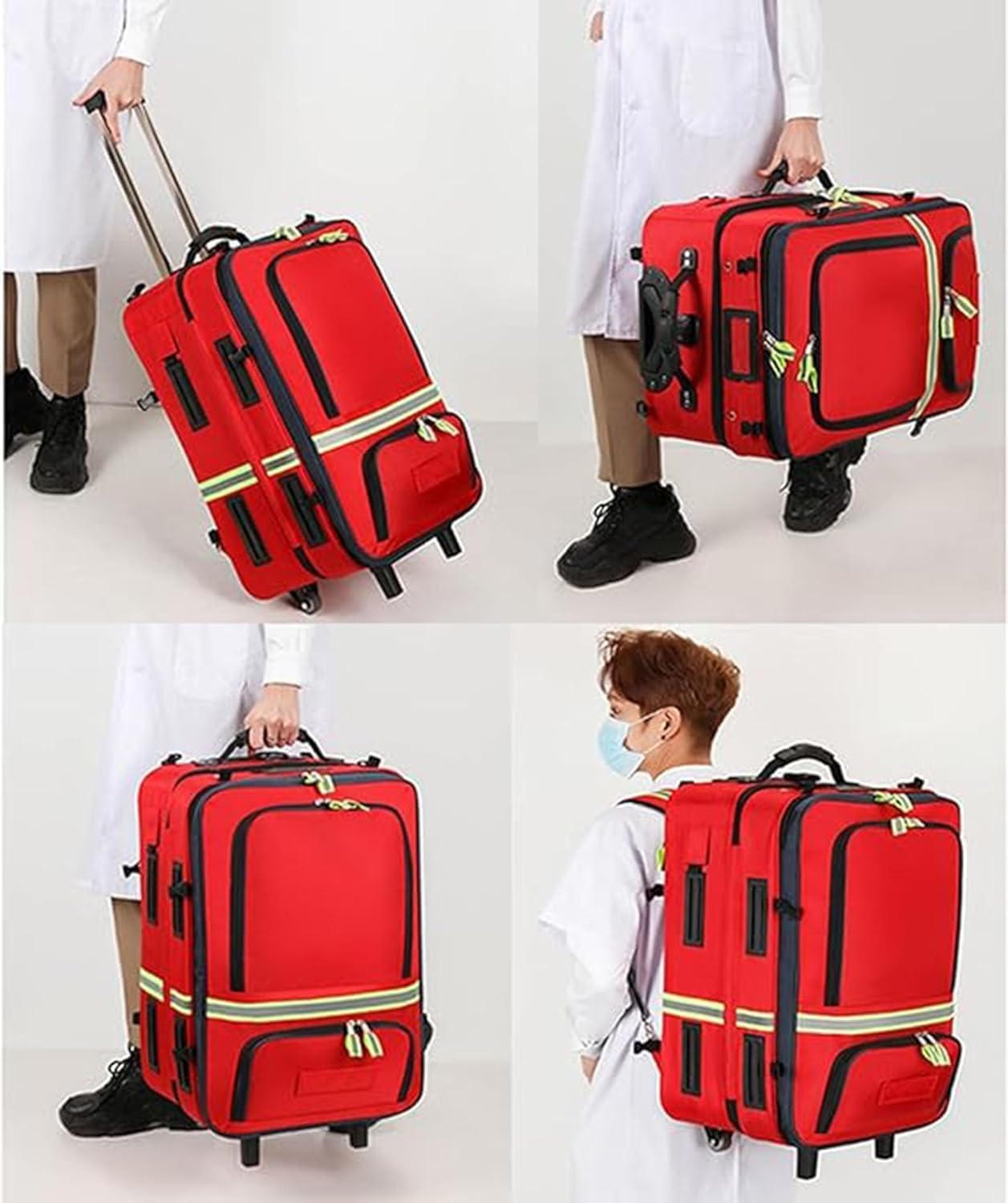 Emergency Backpack Empty, First Responder Trauma Bag with Trolley & Wheels Large Capacity Oxford Cloth for EMT, Paramedic(A01,Single bag (empty bag))