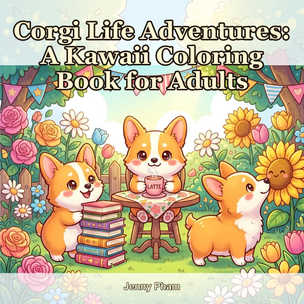 Corgi Life Adventures: A Kawaii Coloring Book for Adults: 50 Cozy Bold Easy Designs Featuring Adorable Corgi Scenes for Relaxation and Stress Relief
